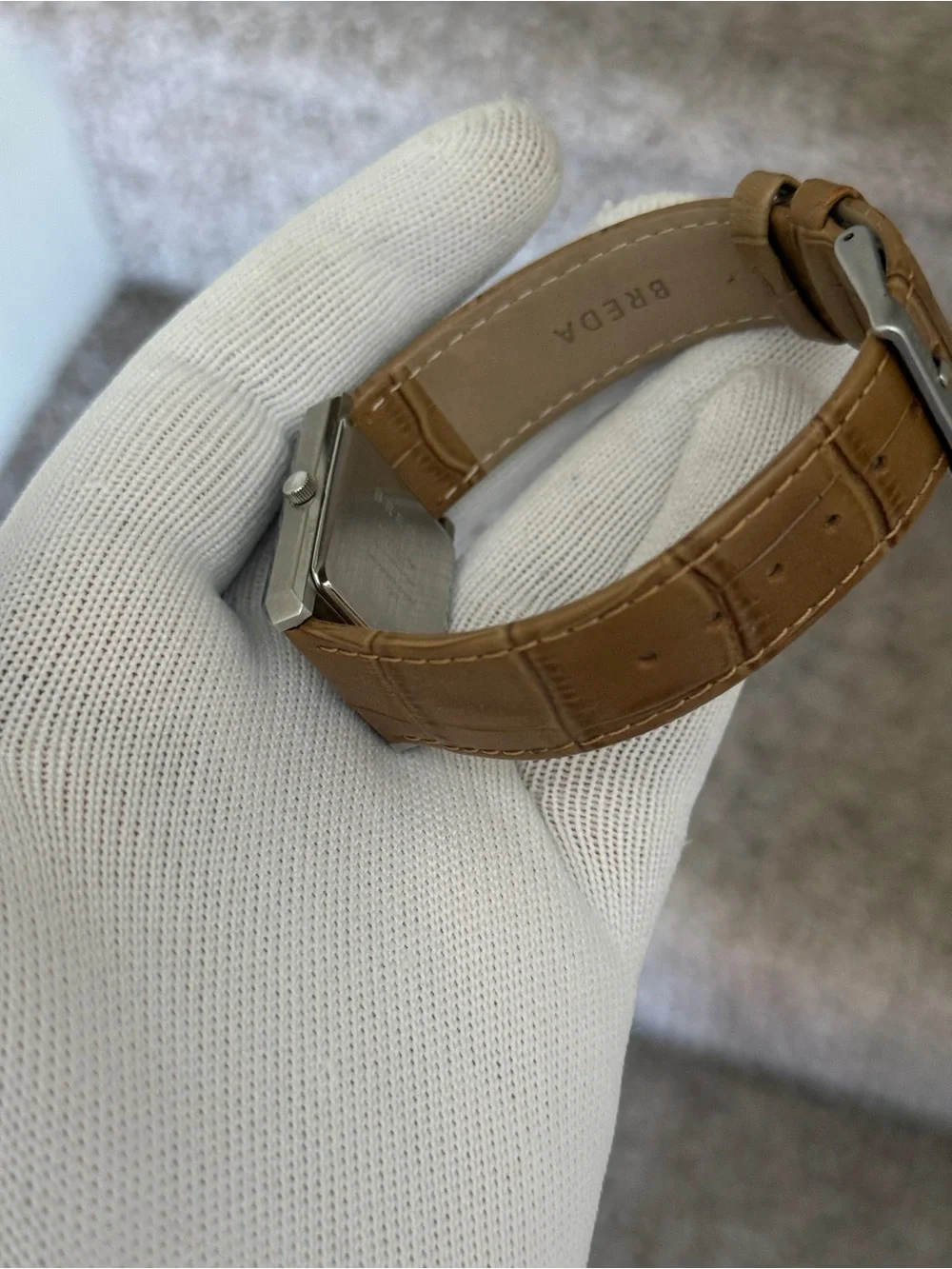 Breda Tank Watch Unisex 26mm w/ Brown Leather Band and Green Face
